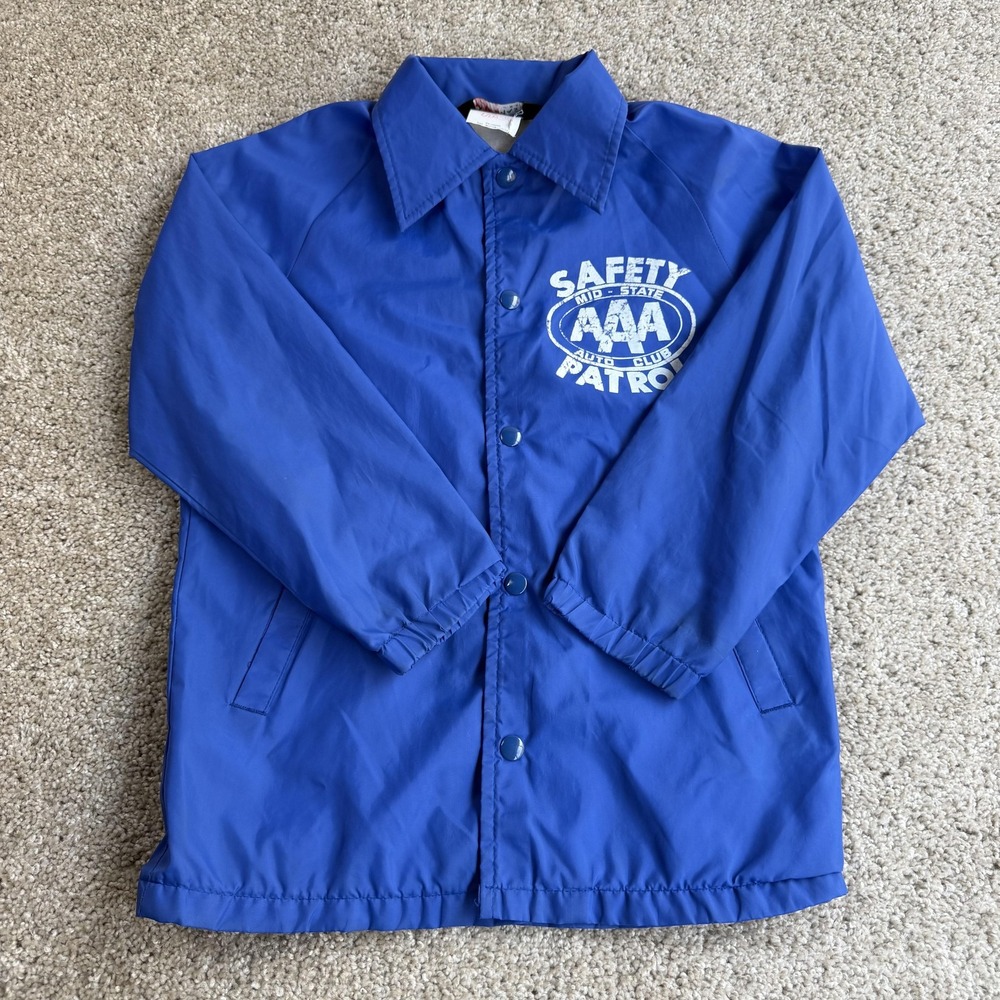 Vintage SPORTSMASTER Jacket Kids 10-12 Blue Snap Windbreaker AAA Safety Patrol